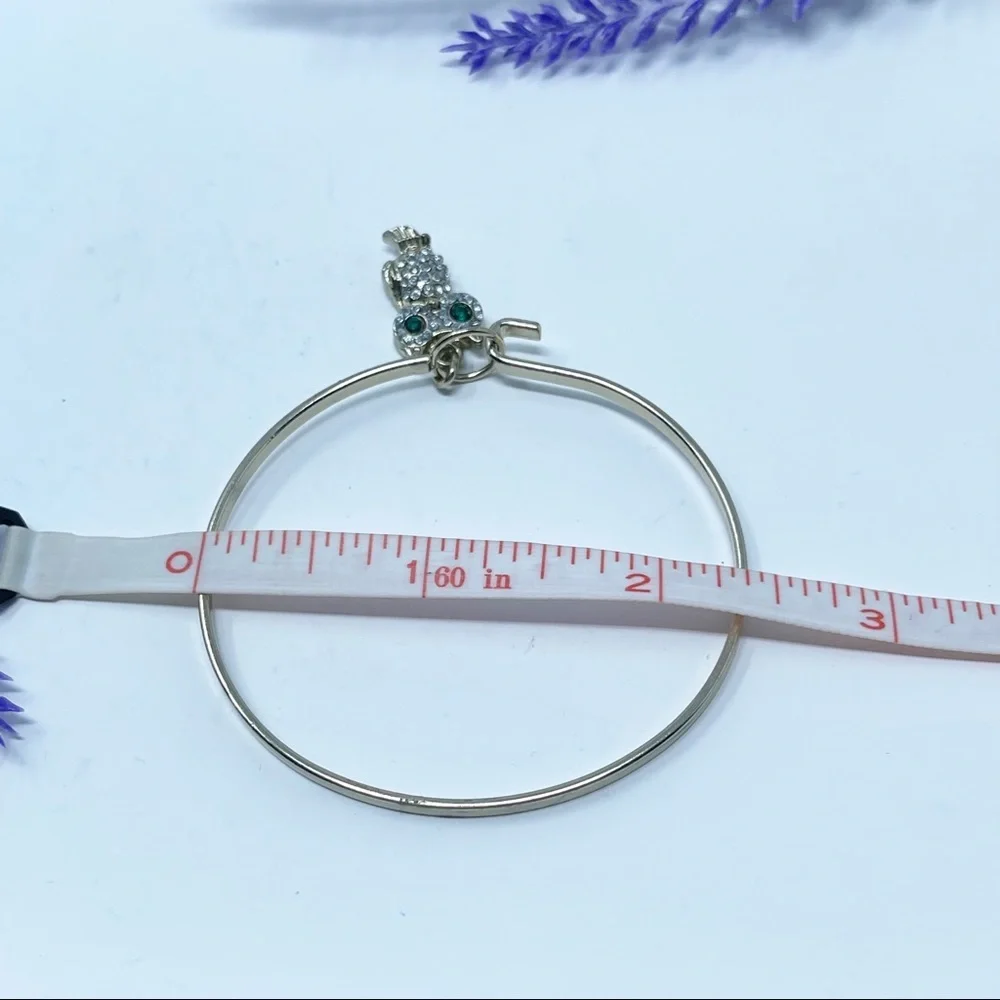Retro Green Eyed Rhinestone Owl Gold Tone Bangle Bracelet